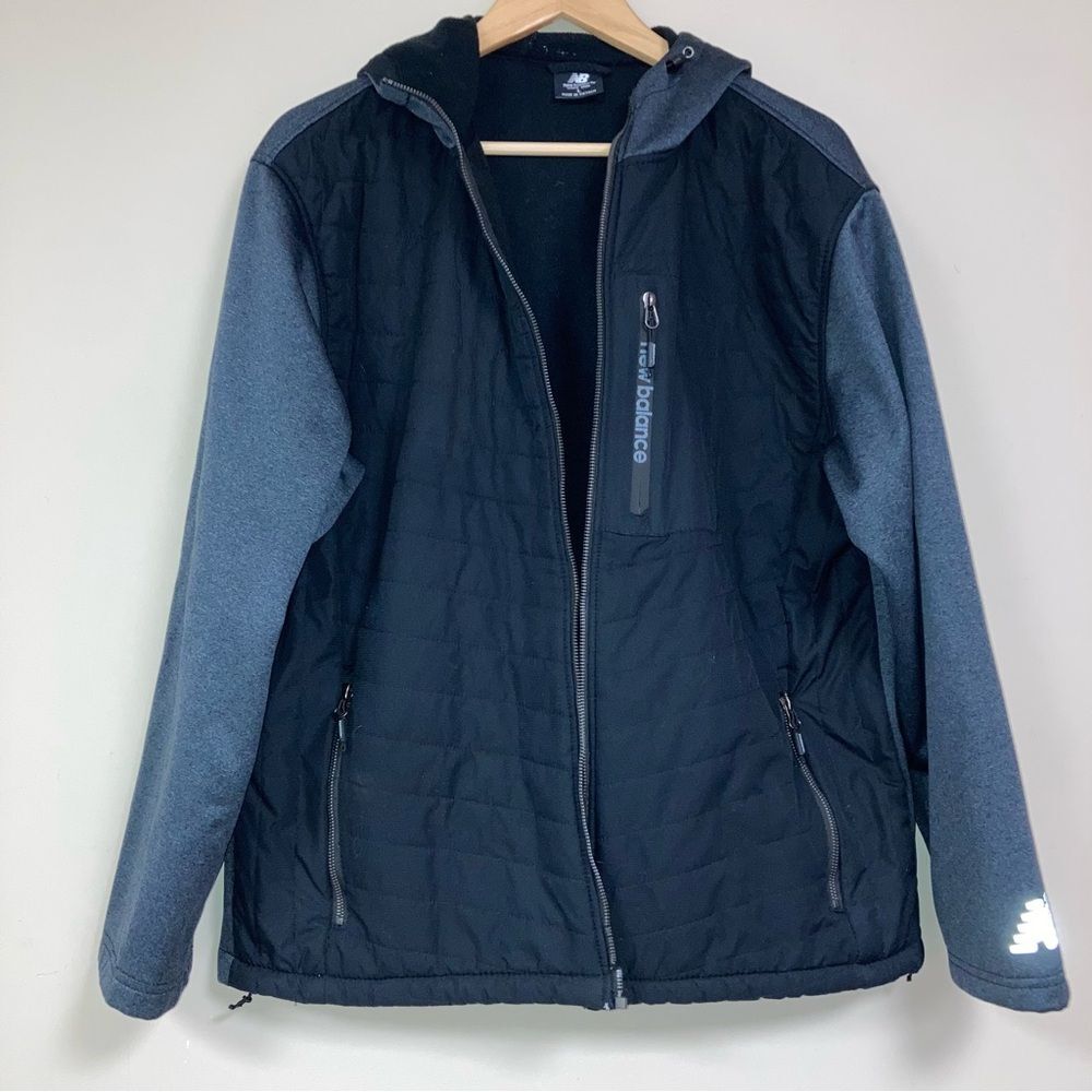 New Balance Jacket Mens Large Black Gray Full Zip Warm Exercise Athletic Warm Up